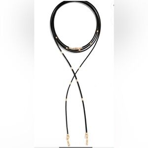 Black Suede Leather and Gold Beaded Wrap Choker Necklace